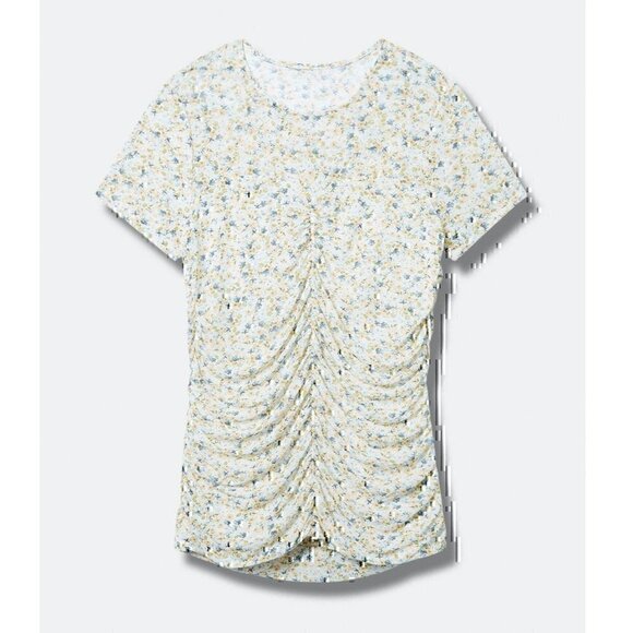 NEW NWT TORRID 2 Plus Size Stretch Mesh Crew Neck Ruched Top White Blue Floral - Picture 4 of 12